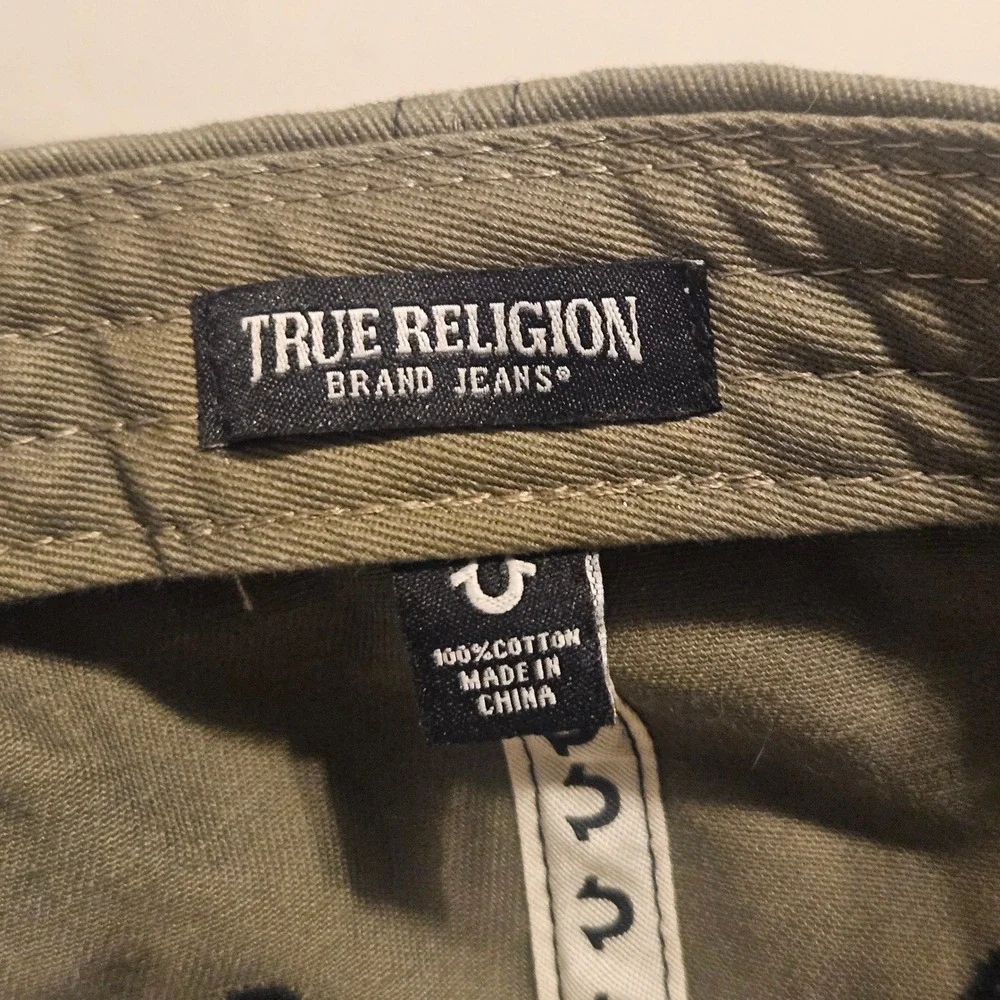 True Religion Mens Olive Green Baseball Cap Horseshoe Logo Adjustable Hat Cotton
